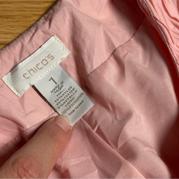 Chicos Size 1 Baby Pink Open Front Business Casual Jacket crinkle Detail Front - Picture 2 of 7